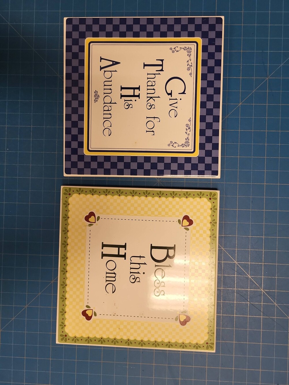 New Seasons Trivets Set 2 Decorative Kitchen Hot Pads Religious Theme 6" Square